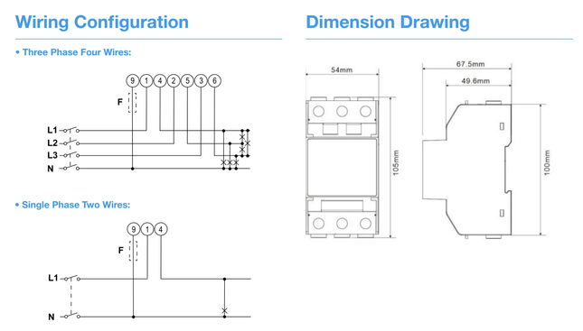 SDM54-MODBUS-MID, Ultra Compact DIN Rail Mount kWh Meter, 3 Phase, 500VAC L-L, Class 1, 100 Amp Direct Connect input, w/ 2 x Configurable Pulse Outputs and RS485 Comms, MID Approved. Built for EV Chargers