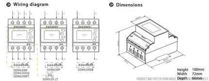 SDM72D-M-2-MID, DIN Rail Mount kWh Meter, 3 Phase, with Resettable Energy Register, 500VAC L-L, Class 1, 100 Amp Direct Connect input, w/ 1 x fixed pulse output and RS485 Comms, MID Approved. Built for EV Chargers