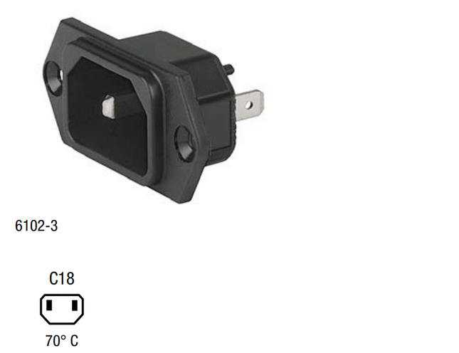 6102.3200, IEC Appliance Inlet C18/M, Screw Panel Mounting, Front Side, Quick connect terminals 4.8 x 0.8 mm