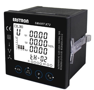 Smart X72-5F, Panel Mount Multifuction Meter, Class 0.5S, 50-480VAC, 1A/5A CT input, 30 Parameter, Modbus RTU RS485 Comms, Self Powered