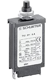 4410.0074 T12-221-6, 1 Pole Thermal Circuit Breaker for Electrical Appliance, 240VAC/28VDC, 6 Amp, 1kA, Threaded neck type, Manual ON/OFF Type, Quick Connect Terminals-Circuit Breaker-Schurter-Fastron Electronics Store