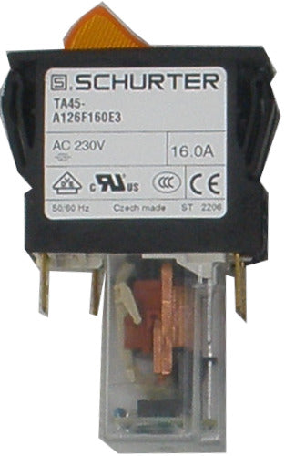 4430.2450 TA45-A126F050E3-AZM11, 2 Pole Rocker Switch, 5 AMP, 240VAC, 1 Pole Thermal Overload Protection, 230VAC Undervoltage Release, Quick Connection, Embossed Orange Transparent Illumination, Collar IP54