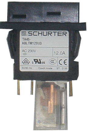 4430.2027 TA45-ABLTM120U3, 2 Pole Pushbutton Switch, Non Latched, 12 AMP, 240VAC, 1 Pole Thermal Overload Protection, Undervoltage Release, Faston Connection, No Illumination, IP40