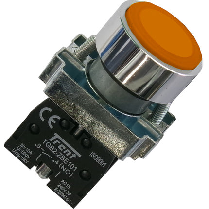 TRBM-22D-R-240, 22mm Pushbutton Momentary RED 240VAC, Metal Body, IEC60947-5-1