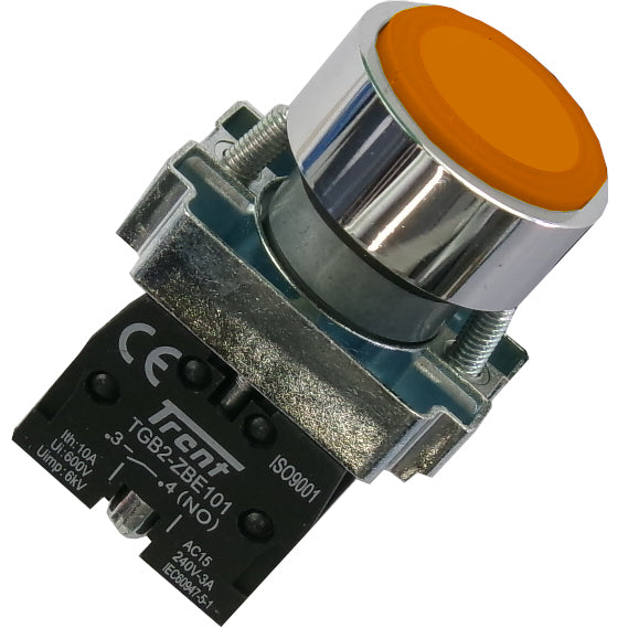TRBM-22D-R-240, 22mm Pushbutton Momentary RED 240VAC, Metal Body, IEC60947-5-1