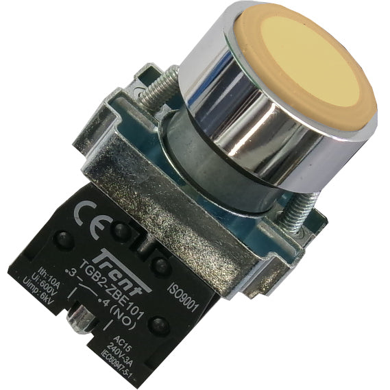 TRBM-22D-Y-240, 22mm Pushbutton Momentary AMBER 240VAC, Metal Body, IEC60947-5-1