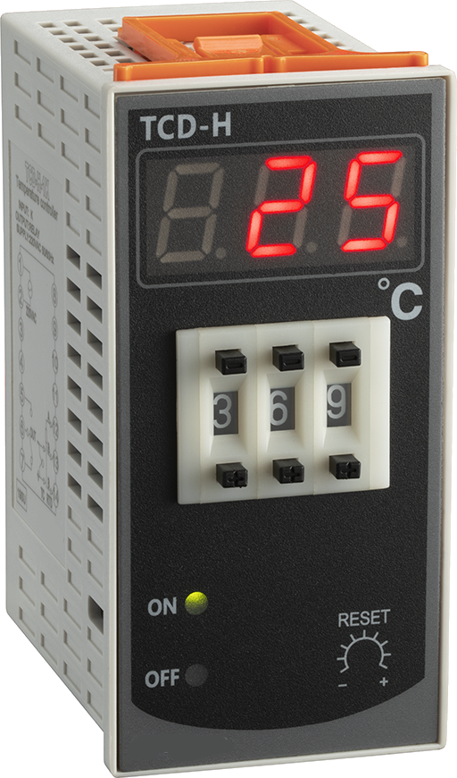 TCD-H-1-K HEATING Temp Controller, 48x96mm 230VAC, C/O Relay output, Type K Input. Encoder Control, Digital Display, 0-999 Deg C
