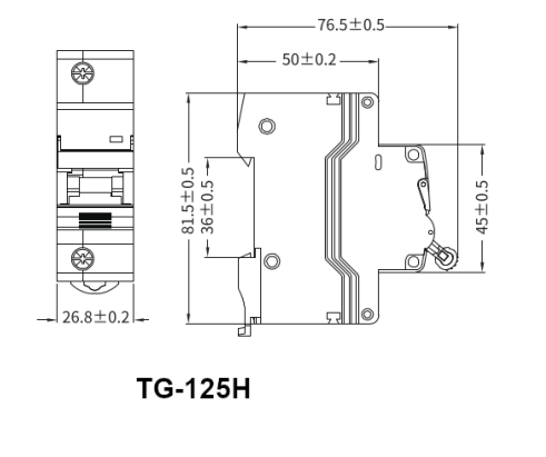 TG-125H 1P/125/C/10kA, 1 Pole Miniature Circuit Breaker C Curve 125 Amp, 10kA, 230VAC