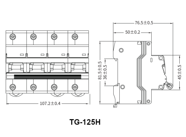 TG-125H 4P/125/C/10kA, 4 Pole Miniature Circuit Breaker C Curve 125 Amp, 10kA, 400VAC