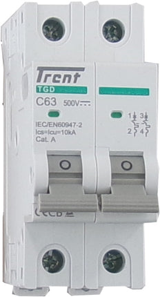 TGD-2PL C 10-10kA, 2 Pole Miniature Bidirectional DC Circuit Breaker C Curve 10 Amp, 10kA, 500VDC