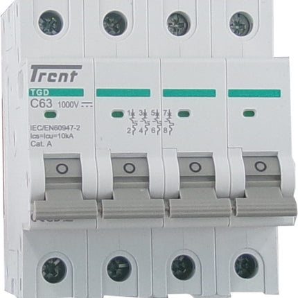 TGD-4PL C 16-10kA, 4 Pole Miniature Bidirectional DC Circuit Breaker C Curve 16 Amp, 10kA, 1000VDC