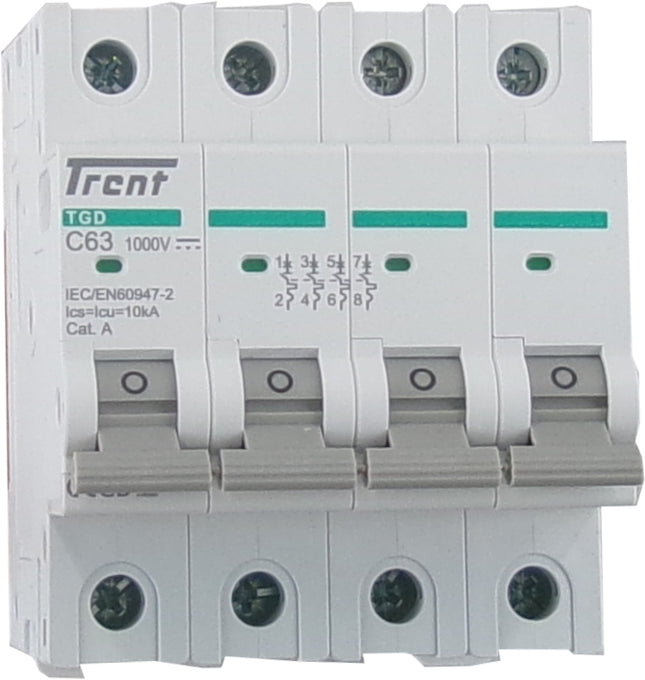 TGD-4PL C 25-10kA, 4 Pole Miniature Bidirectional DC Circuit Breaker C Curve 25 Amp, 10kA, 1000VDC