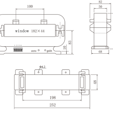 THST18244D-24-2000-RS485, Split Core Bipolar Hall Effect DC Current Transducer, +/-2000Amp DC, +24VDC Supply, 182 x 44 Square aperture, RS485 Modbus RTU Measurement Only