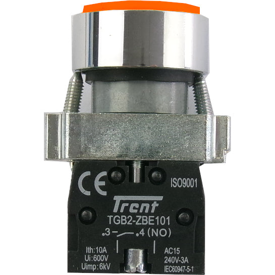 TRBM-22D-R-240, 22mm Pushbutton Momentary RED 240VAC, Metal Body, IEC60947-5-1