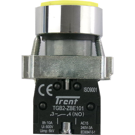 TRBM-22D-Y-240, 22mm Pushbutton Momentary AMBER 240VAC, Metal Body, IEC60947-5-1