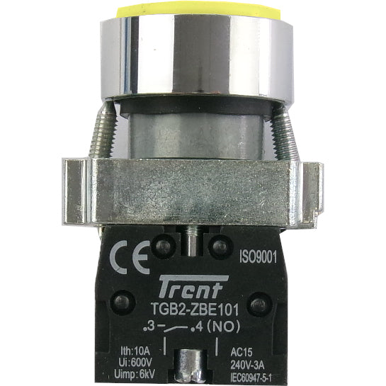 TRBM-22D-Y-240, 22mm Pushbutton Momentary AMBER 240VAC, Metal Body, IEC60947-5-1