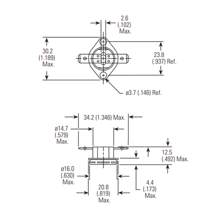 TSFNC-150, 150 Deg C,NC Thermal Switch 10 Deg C Hysteresis, +/-2% Tolerance, Flange Mount