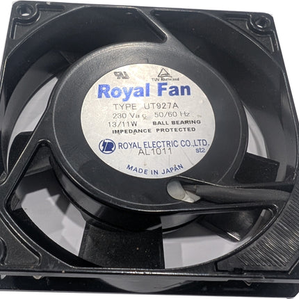 UT927A, 92mmx25mm Coooling Fan, 230VAC, 13/11W, 50/60Hz Impedance Protected Ball Bearing Fan with terminals