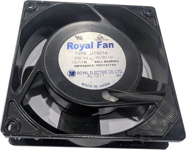 UT927A, 92mmx25mm Coooling Fan, 230VAC, 13/11W, 50/60Hz Impedance Protected Ball Bearing Fan with terminals
