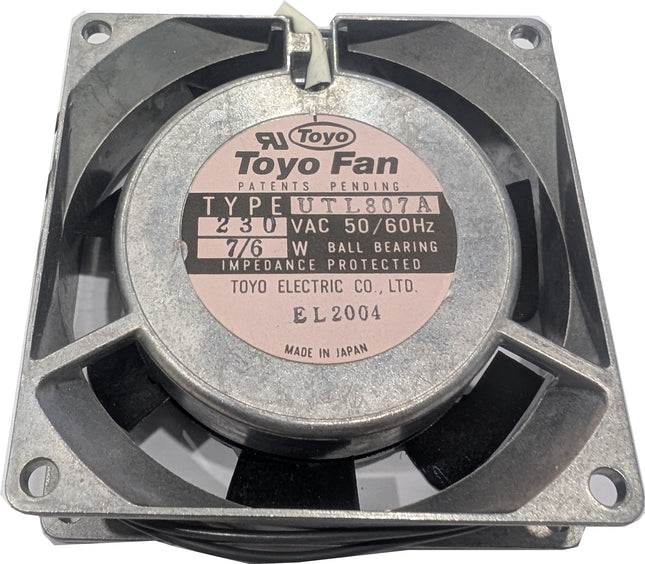 UTL807A, 80mmx25mm Coooling Fan, 230VAC, 7/6W, 50/60Hz Impedance Protected Ball Bearing Fan with 300mm Leads