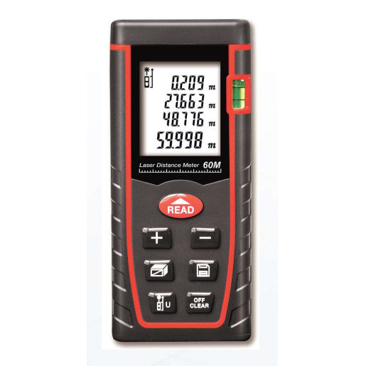 VA-T60, Laser Distance Meter. Range 0.05 - 60M, Accuracy +/-2mm, 635Nm Laser, Class 2, 30 Measurement Storage