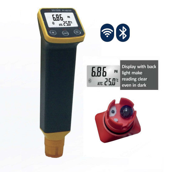 VA1021B, Liquid PH Tester & Temperature Tester Portable with External BNC Connected Sensor. Range 0-14PH, 0-50 Deg C Accuracy 0.02PH/0.5 Deg C, WITH BLUETOOTH AND APP