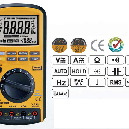 VA588, Portable Insulation Multimeter For Current, Voltage, Resistance, Frequency, Insulation Resitance, Temperature