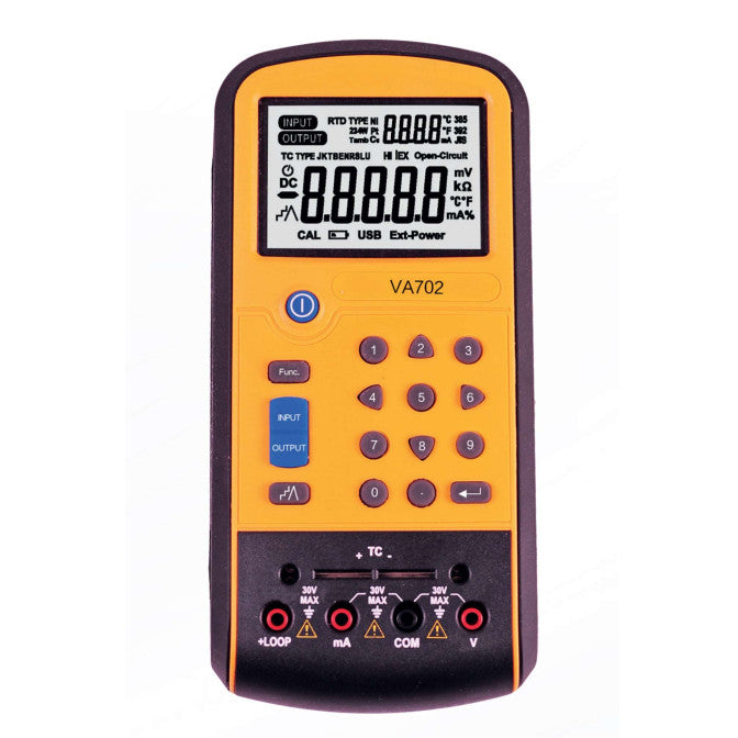 VA702, Portable Volt/mA/ThermoCouple Calibrator For Input/Output Voltage, with USB and Free software, Optional External AC Adaptor, WITH 10 Group Recall/Store Function