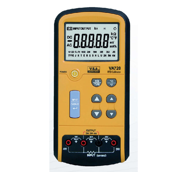 VA720, Portable RTD Calibrator For PT10,PT50,PT100,PT200,PT500,PT1000(385),PT100(JIS) or Ohms, To Measure and Simulate RTD