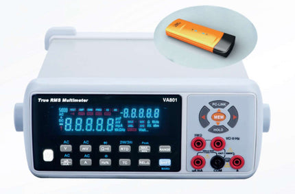 VA801C, Laboratory Benchtop Multimeter, Voltage 0-1000V (+/-0.02%DC, +/-0.8% AC), 10 Amp (+/-0.2% DC, 0.75% AC), 10 MOhm (+/-0.3%), 60.0 mF (+/-5.0%), 10.00MHz (+/-0.1% ), -200 to 600 Deg C (+/-2.0% K), Internal Memory