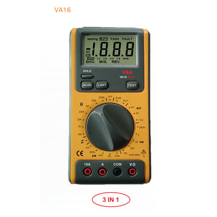 VA16, 3 In 1 Network Multimeter For Average RMS, Voltage 700V AC/DC, Current 20mA/200mA AC/DC, Resistance (400 Ohm - 40MOhm), Network/Cable test