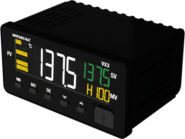 VX3-UMNA-A4T, Temp Controller/Indicator, 48x96mm, 100-240VAC, Multirange Input, 4-20mA PV Retransmission Output, 3 Alarms, Can replace Shinko JIR301M