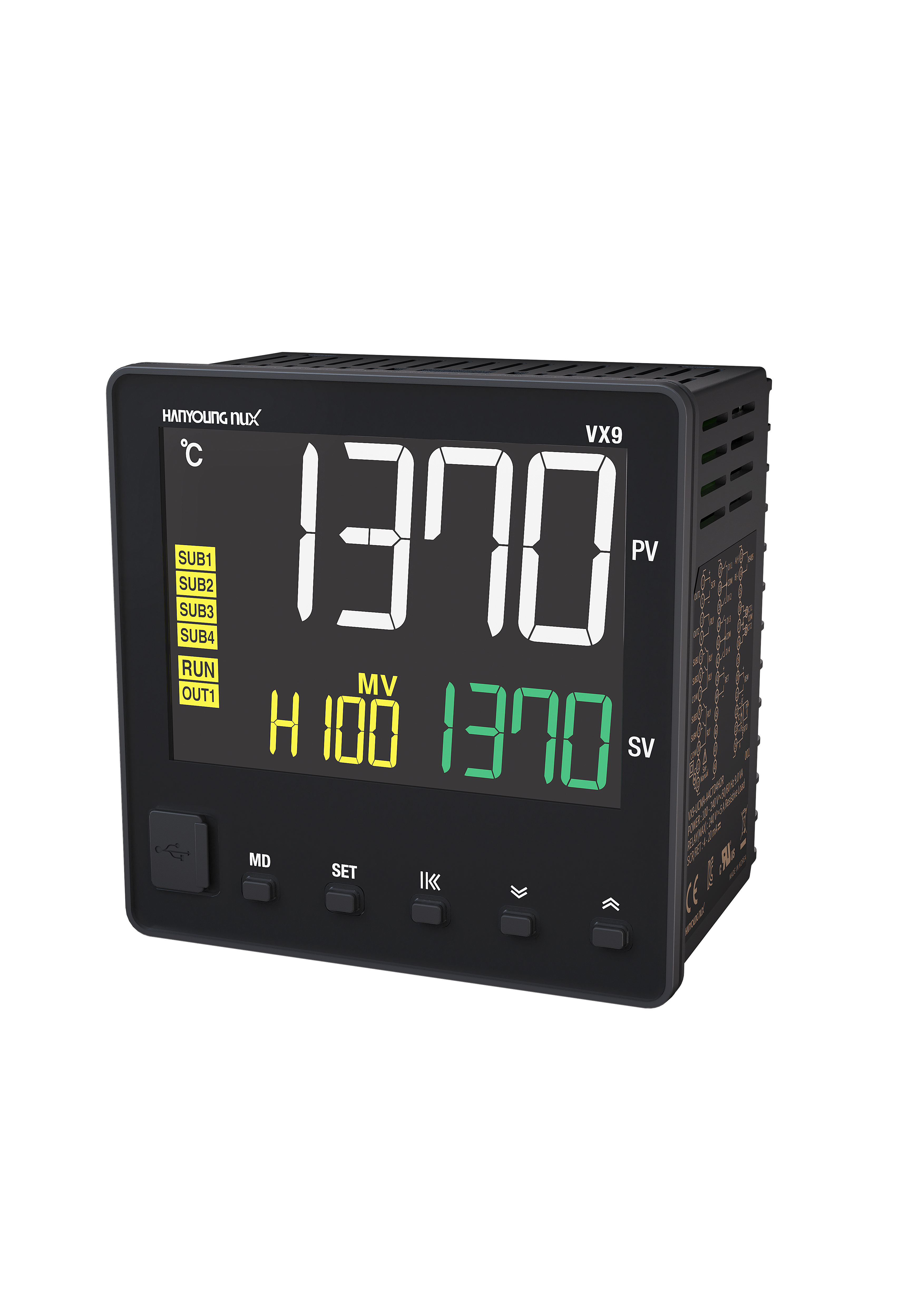 RX4L-U-E-N-1-96-A-N-N-N-N-N, Temp Controller, 96x96mm, 100-240VAC, Mutirange Input, 0-10V Output, 2 Alarms, PV/SV Retransmisison Output