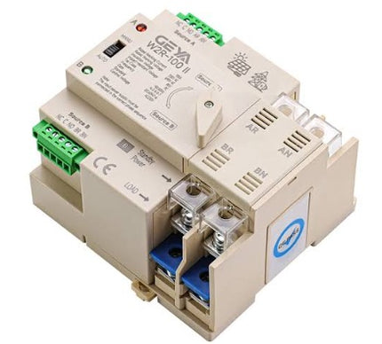 W2R-2P 32A 220V, 2-Pole, 32A Dual Power Automatic Transfer Switch (ATS) with Indicator and Status Outputs