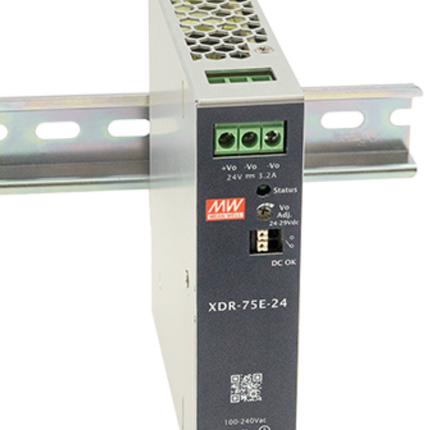 XDR-75E-24, Universal Din Rail Mount Power Supply, 85-164VAC or 124-370VDC input, 24VDC @ 3.2A output