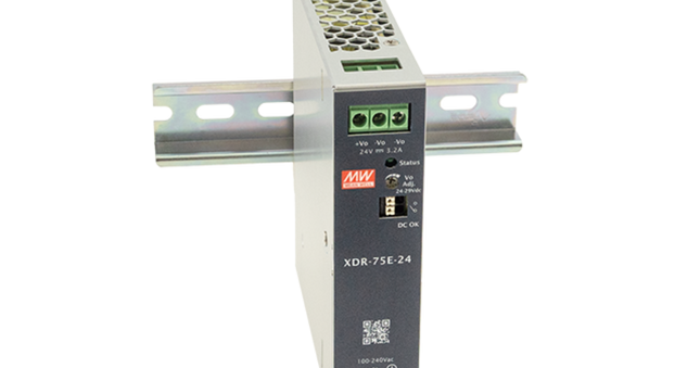XDR-75E-24, Universal Din Rail Mount Power Supply, 85-164VAC or 124-370VDC input, 24VDC @ 3.2A output