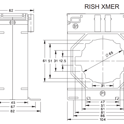 Rish Xmer 104-80 (45) 1500/5 Class 1, 30VA, ⌀ 65mm or 85 x 12mm Busbar