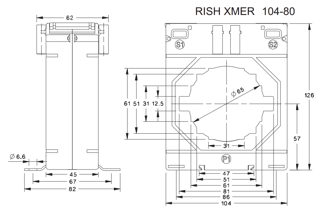 Rish Xmer 104-80 (45) 1500/5 Class 1, 30VA, ⌀ 65mm or 85 x 12mm Busbar