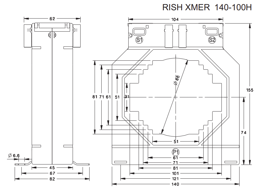Rish Xmer 140-100H (45) 2000/5 Class 0.5, 45VA, ⌀ 86mm or 101 x 31mm Busbar