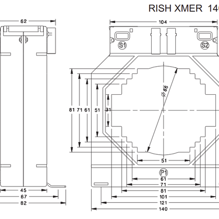 Rish Xmer 140-100H (45) 4000/5 Class 0.5, 60VA, ⌀ 86mm or 101 x 31mm Busbar