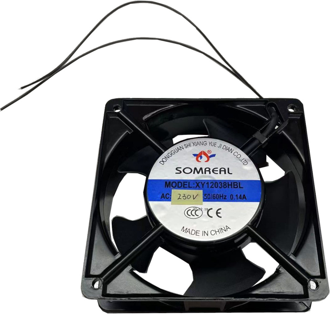 XY12038HBL 230VAC, AC FAN 120mm sq X 38mm 230V, 32 Watts, 94CFM, 2600-3000RPM Ball bearing, CE Approved