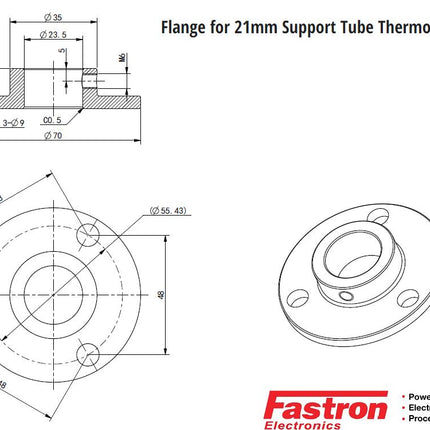 FTCR Type R Ceramic Thermocouple, Recrystallised Allumina 1400ºC 21x50mm Support Tube, KNE Alminium Die Cast Terminal Head, 0.35 Wire Diameter-Temperature Sensor-Fastron Electronics-Fastron Electronics Store