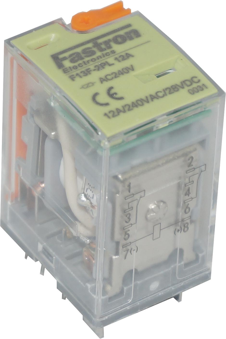 F13F-2PL 12A 240VAC DPDT Relay, 2 x 12 Amp Form C, 250VAC/30VDC Load, 240VAC Coil-Relay-Fastron Electronics-Fastron Electronics Store