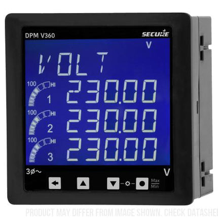DPM96R360-2, 96mm x 96mm LCD Reactive Power Meter, 3 Phase 100-500VAC, 0-6 Amp Inputs, 0.5% Accuracy, 40 to 300VAC/DC Supply, IP54 (Optional IP65)