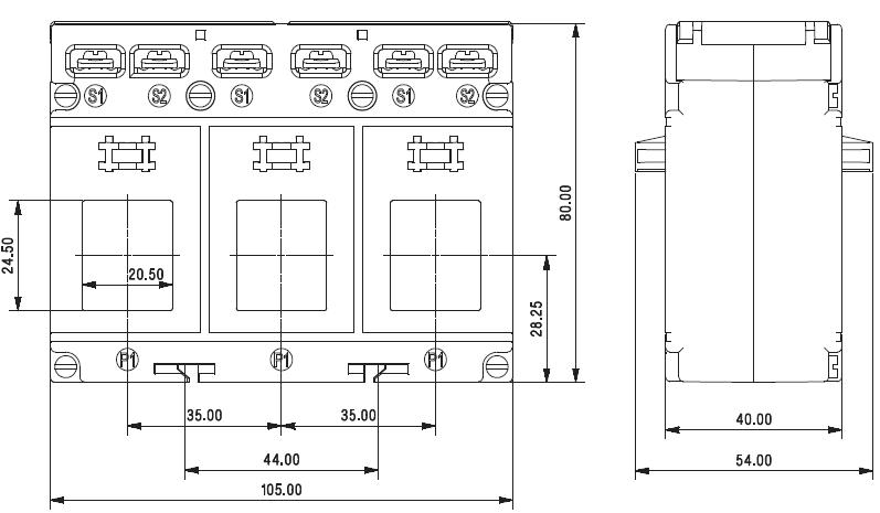 3PH105-21(40) 100, Class 1, 1VA 100 Amp, 5 Amp Output, 3 Phase Current Transformer, Panel Mount, Busbar Mount
