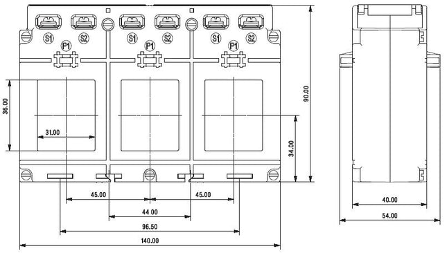 3PH140-31(40) 400, Class 1 2.5VA 400 Amp, 5 Amp Output, 3 Phase Current Transformer, Panel Mount, Busbar Mount