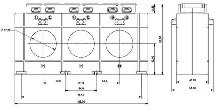3PH185-37(45) 630, Class 1, 5VA 630 Amp, 5 Amp Output, 3 Phase Current Transformer, Panel Mount, Busbar Mount