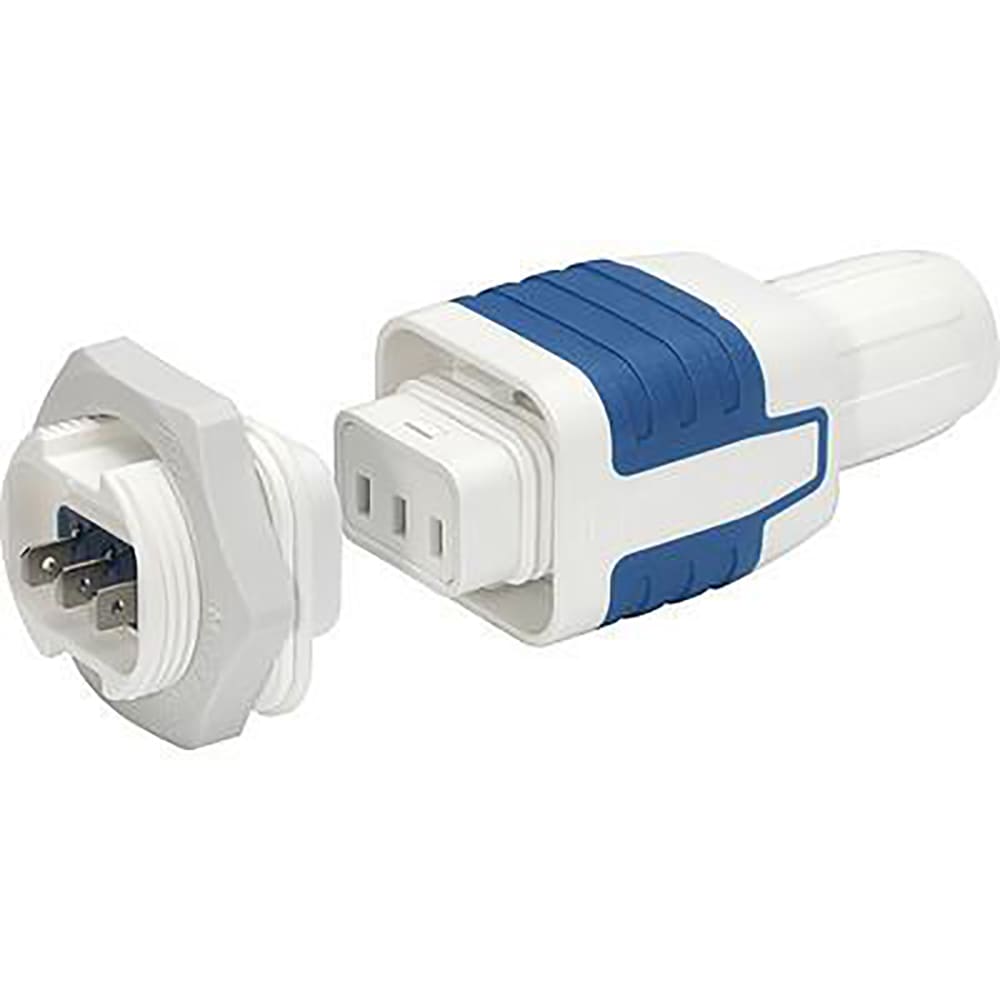 4312.0011, IP67 IEC Appliance Plug Set 7 Socket S15, Screw-in Mounting Socket, Rewireable Plug, Quick connect terminals 4.8 x 0.8 mm, White/Blue
