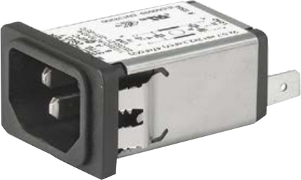 5120.2207.0, IEC Appliance Inlet, C14/M with 1 Stage EMC (RFI) Line Filter, 15 Amp, Front Side Mounting, Snap On