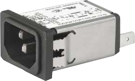5120.2207.0, IEC Appliance Inlet, C14/M with 1 Stage EMC (RFI) Line Filter, 15 Amp, Front Side Mounting, Snap On